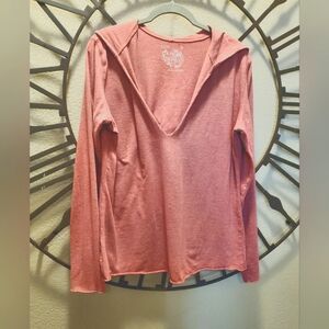 XL LUCY Pink/Red Long Sleeve V-Neck Top Hoodie EUC